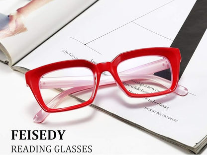 FEISEDY Retro Square Blue Light Blocking Reading Glasses Anti Glare Digital Eyestrain Reader B2479