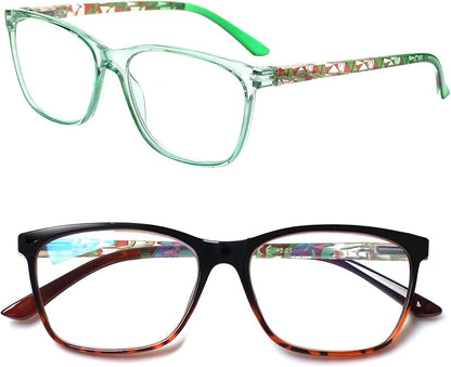 SIGVAN Ladies Reading Glasses Blue Light Blocking Spring Hinge Fashion Pattern Print Eyeglasses for Women