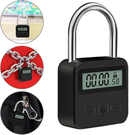 Metal Timer Lock, USB Rechargeable LCD Display Time Lock 99 Hours Max Timing for Adult Game, Home (Black)