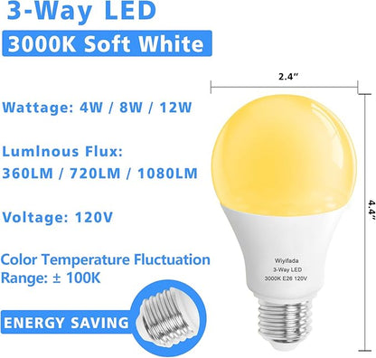 3 Way LED Light Bulbs 2 Pack, 3 Way Light Bulbs 30 70 100 Soft White 3000K,E26 Medium Base A19 Three Way Light Bulb, Indoor 3way Bulb for Reading
