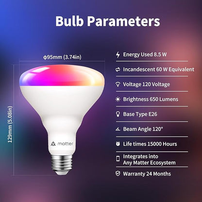 ANWIO Smart Light Bulb BR30 RGB Color Changing, LED WiFi Dimmable Multicolor Light Bulb E26 Base, Compatible with Alexa, Google Assistant, SmartThings, Hub Required, 650lm 8.5W(60W Equivalent) 2 Pack