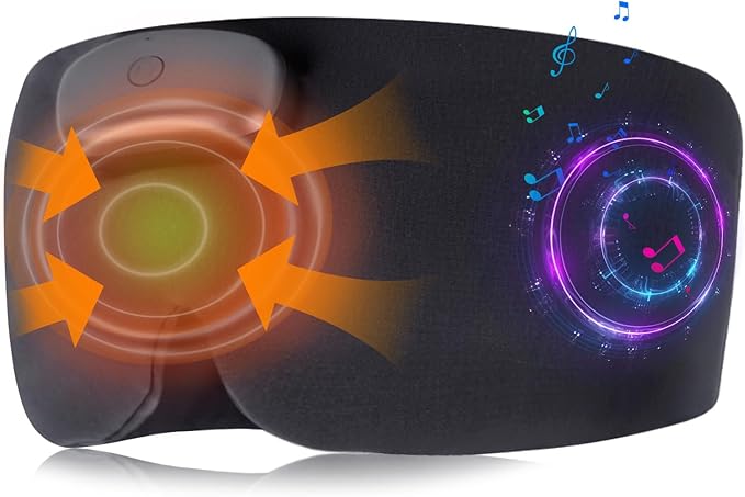 Heated Sleep Mask with Bluetooth Headphones, Cordless Rechargeable Heating Eye Mask with Adjustable Heart Timer Music, Washable Sleeping Mask with Bluetooth Headphones for Dry Eyes (Blue)