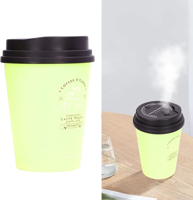 Portable Mini Humidifier, 300ml Car Humidifier Coffee Cup Low Noise Auto Off Lightweight Space Saving Travel Small USB Desk Humidifier for Car Bedroom and Office (Green)