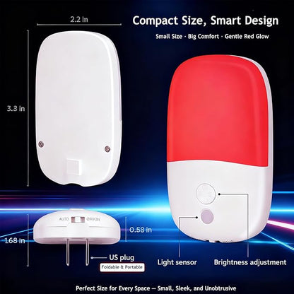 670nm Red Light Night Light for Sleep Therapy, 3 Pack Auto On/Off Dimmable Night Light with Dusk to Dawn Sensor, LED Night Lights Plug into Wall Promote Melatonin Natural Sleep for Baby Kid Adult Room