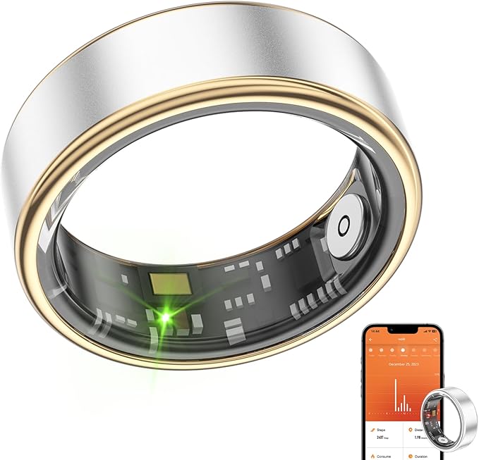 Smart Ring Health Fitness Tracker, Size First with Sizing Kit, Activity & Sleep Tracker/Stress/Heart Rate Monitor, Waterproof Smart Ring for Men/Women, No App Subscription (Platinum, 8)