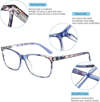 Henotin 4 Pack Ladies Reading Glasses Blue Light Blocking Spring Hinge Readers Anti Eyestrain Computer Eyeglasses (Multicolor-3, 2.75)