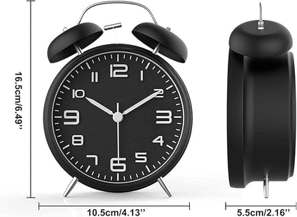 Loud Alarm Clock for Heavy Sleepers Adults, Metal 4 Inches Twin Bell Battery Operated Alarm Clocks for Bedrooms Decoration, Silent Non-Ticking Back-to-School Gift (Black)