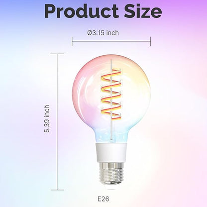 MOES Smart G80 Edison LED Light Bulbs, Color Changing WiFi G25 Smart Bulbs, 2700K-6500K CW& RGB Dimmable, Smart Life Remote Control, Work with Alexa/Google Home, 450lm 5W (50W Equivalent) 2 Pack