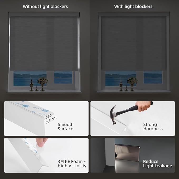 ZSTARR Motorized Smart Light Filtering Blind for Window with Remote Control, Automatic Blackout Roller Shade Customizable Size,with Valance Child Safety Rechargeable Battery Blinds(Light White)