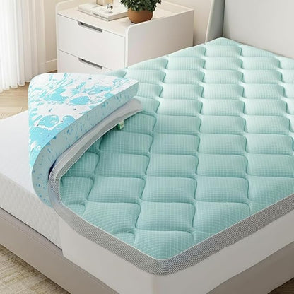 Novilla Dual-Layer 2+2 Inch Memory Foam Mattress Topper with Detachable Cooling Cover, Cooling Gel-Infused Memory Foam Pad for Back Pain Relief, Breathable & Machine Washable, Queen