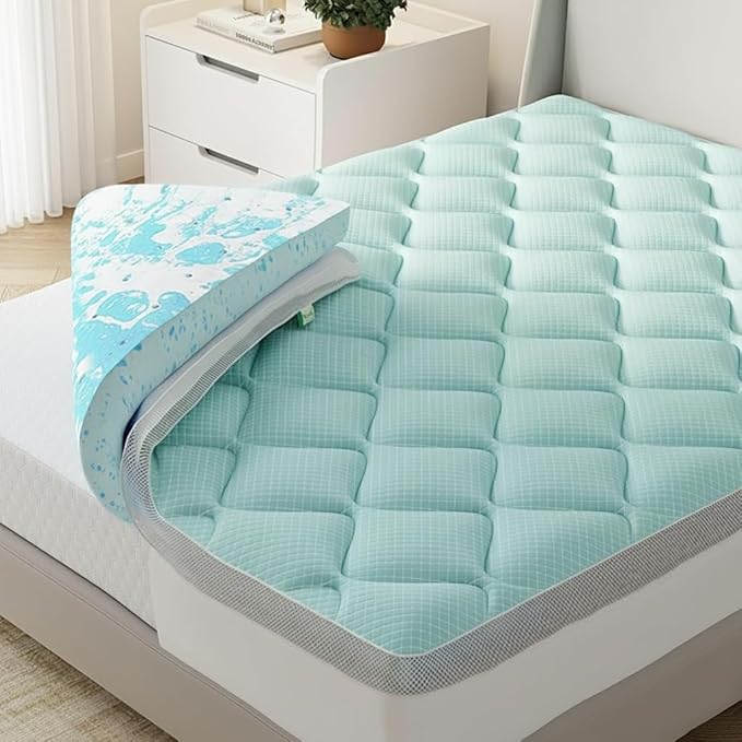 Novilla Dual-Layer 2+2 Inch Memory Foam Mattress Topper with Detachable Cooling Cover, Cooling Gel-Infused Memory Foam Pad for Back Pain Relief, Breathable & Machine Washable, King