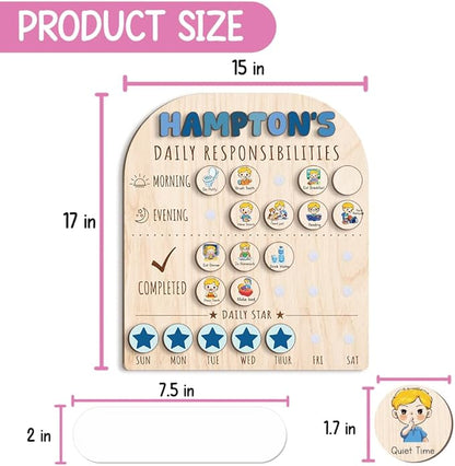 Personalized Wooden Chore Chart for Kids 15x17", Visual Schedule, Routine Chart for Kids, Morning Bedtime Routine Chart for Toddlers Ages 2-4, Daily Kids Schedule Board for Home (12)