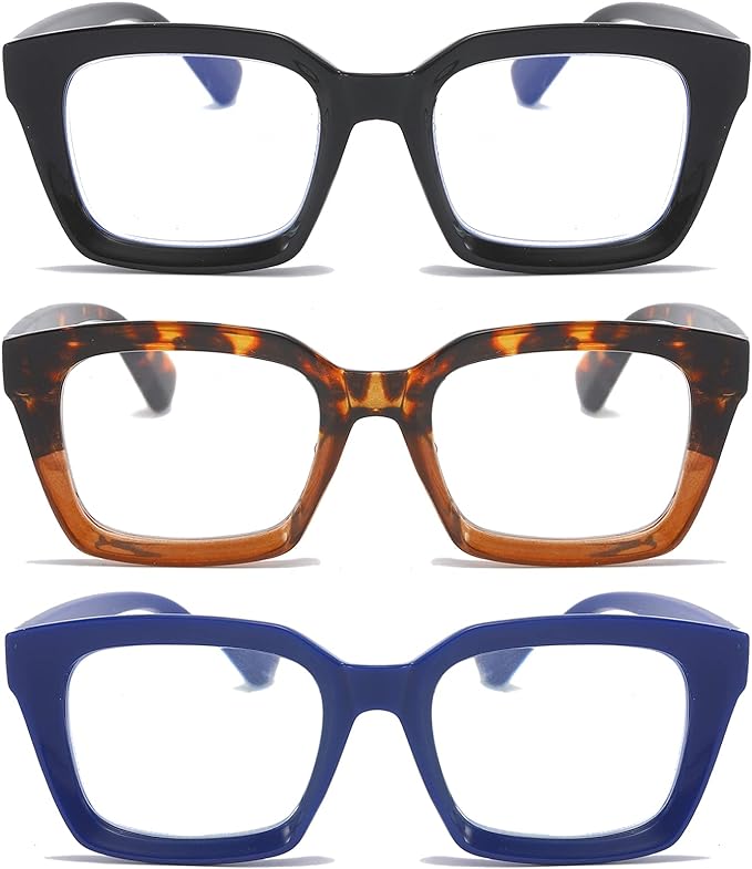 DXYXYO Reading Glasses 0.50 Women Blue Light Blocking Men Square Computer Readers 3 Pack Fashion Oprah Style