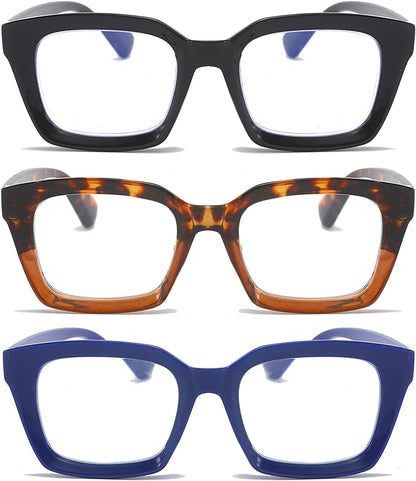DXYXYO Reading Glasses 0.50 Women Blue Light Blocking Men Square Computer Readers 3 Pack Fashion Oprah Style