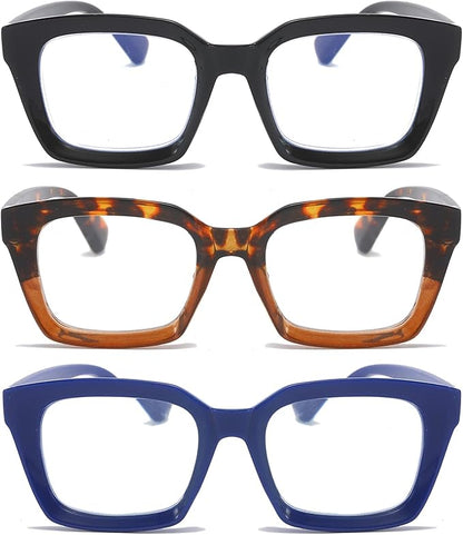 DXYXYO 3 Pack Retro Oversized Reading Glasses Men and Women Fashion Oprah Style Square Blue Light Blocking Computer Reader