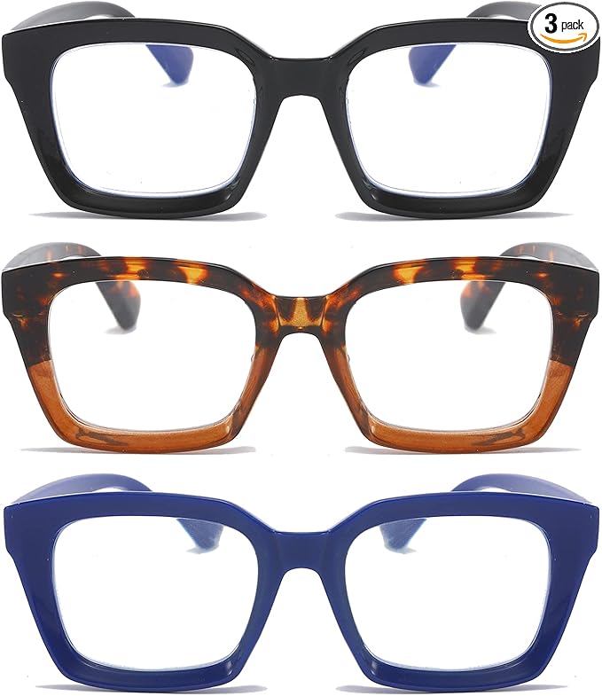 DXYXYO Square Reading Glasses for Women 2.5+ Blue Light Blocking Men Computer Readers Oversized Oprah Style 3 Pack Retro Fashion