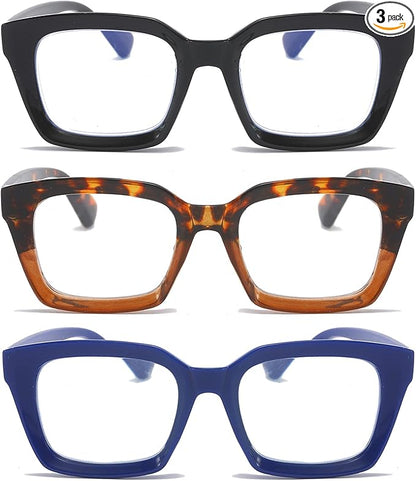 DXYXYO Oprah Style Reading Glasses for Women Blue Light Blocking Men Oversized Square Computer Readers 3 Pack Retro Fashion, 3.25 Magnification