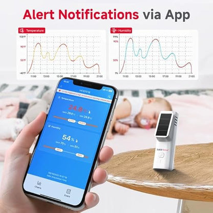 BaldrTherm Solar Bluetooth Temperature & Humidity Monitor, Wireless Thermometer with Date Storage, Real-Time Alerts, 262 Feet Connecting Range, Apply for Room Greenhouse, Pet Cages, 3pack