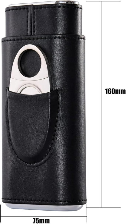 Leather Cigar Case, Travel Humidor Set, 3 Pack Black Cedar Wood Box with Cigar Cutter & Towel, Gift for Men, Portable Cigar Holder for Home & Travel, Mirror Base humidifiers Box Accessories