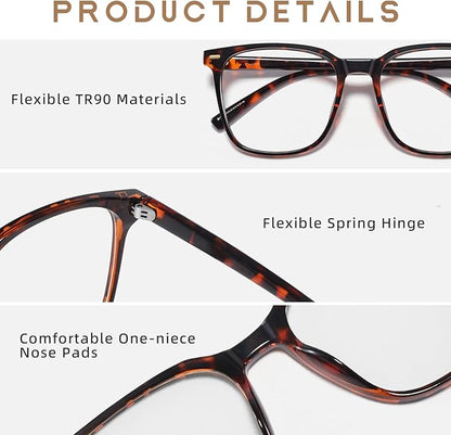 Oversized Square Blue Light Blocking Glasses for Women Men, Anti-Fatigue Computer Monitor Glasses Reduce Eye Strain
