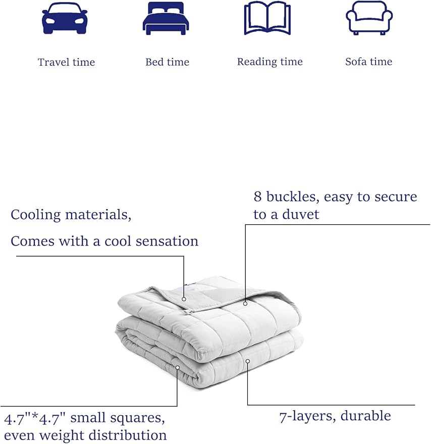 BB BLINBLIN Cooling Weighted Blanket Heavy Blanket, Calm and Sleep, Premium Soft and Comfortable Material and Glass Beads (Light Grey, 60''x80'' 15lbs), Suit for Adult (~140lb) Use on Queen/King Bed