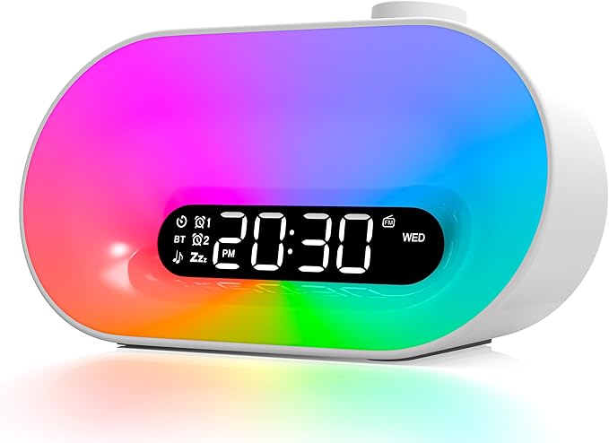 Sunrise Alarm Clock Wake Up Light, Gradual Sunlight Lamp Clock, Sound Machine with 10 Soothing Sounds, FM Radio, Nightlight, Bluetooth Speaker, Digital Clock for Bedroom, Kids, Heavy Sleepers Adults