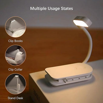 Portable LED Reading Lights, Eye Caring 3 Color Temperatures and Dimming Brightness Book Lights, Lightweight USB Rechargeable Clip-On Lamp for Book Lovers Night Reading (Black)