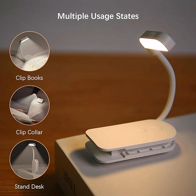 Portable LED Reading Lights, Eye Caring 3 Color Temperatures and Dimming Brightness Book Lights, Lightweight USB Rechargeable Clip-On Lamp for Book Lovers Night Reading (Pink)