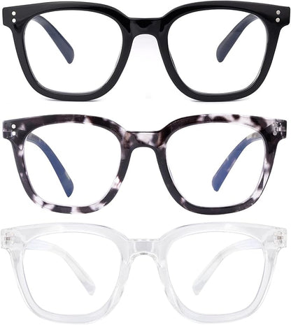 3 Pack Reading Glasses for Men Women Blue Light Blocking with Spring Hinge, Blocking Readers Anti UV Ray Filter Eyeglasses, Square Computer Reader Glasses, Black, +1.0