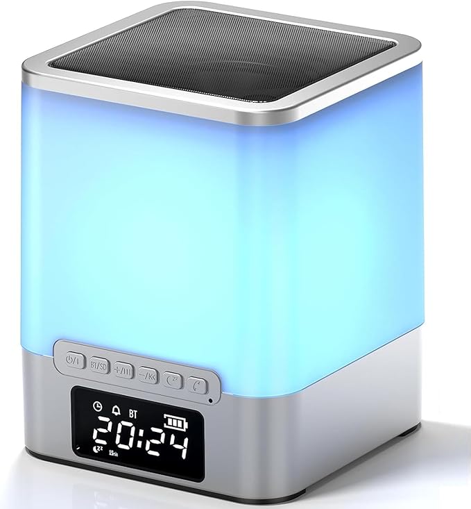 winshine Alarm Clock with RGB Night Light, Bluetooth Speaker, Colorful Music Rhythm Sync, Wake Up with Sound & Light, Touch Control, SD Card/AUX Support, Auto-Off Timer