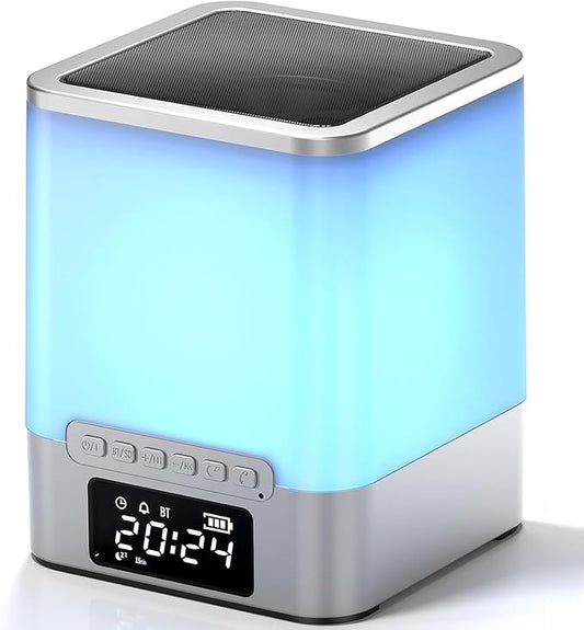 winshine Alarm Clock with RGB Night Light, Bluetooth Speaker, Colorful Music Rhythm Sync, Wake Up with Sound & Light, Touch Control, SD Card/AUX Support, Auto-Off Timer