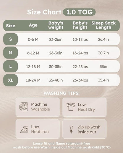 Yoofoss Rayon Made from Bamboo Baby Sleep Sack 0-6 Months 1.0 Tog Baby Wearable Blanket, Super Soft Infant Toddler Sleeping Sack 2-Way Zipper