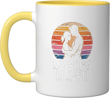Breathing Relaxation Stress Relief Vagus Nerve Stimulation Ceramic Mug, Yellow/White