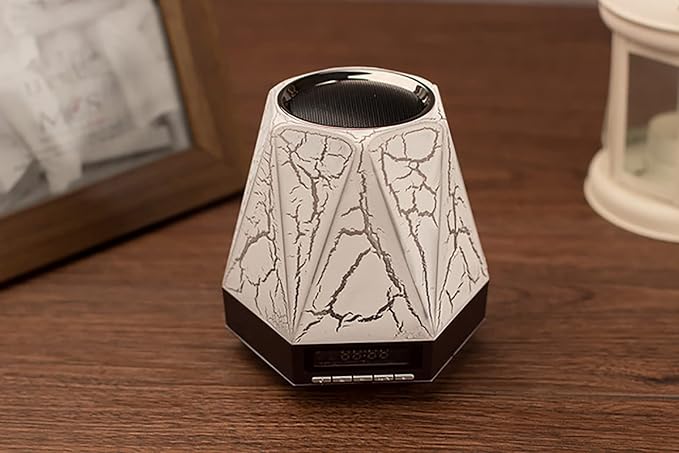 Smart Wake Up Light Alarm Clock, t-Button Dimmable LED Colorful Night Subwoofer 360 ° Stereo Surround Sound,Black(Crack White)