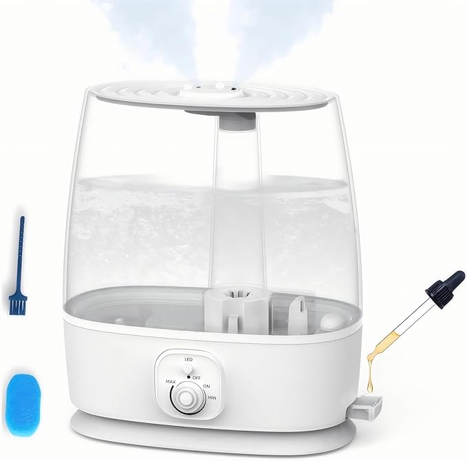 6L Humidifier for Large Room - Cool Mist Ultrasonic with 60H Runtime, Top Fill, Whisper Quiet ≤28dB, Auto Shut-Off, Essential Oil Diffuser & Night Light for Baby Nursery Bedroom Office