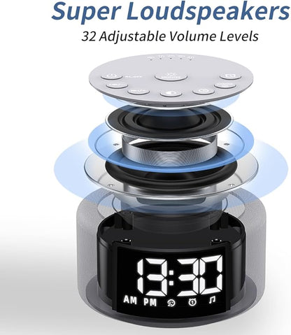 【3 in 1】 Sound Machine Alarm Clock Night Light White Noise Machine with 30 Sleeping Sounds for Baby Kids Adults 32 Level Volume Auto Off Timer Memory Function Digital Clock with 30 Wake Up Sounds