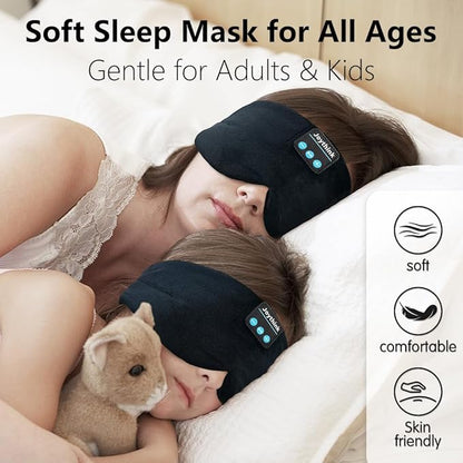 Joythink Sleep Headphones Sleep Mask Kids Children Wireless Music Eye Mask Sleeping Headphones Headband for Side Sleepers Silk Sleep Mask with Wireless Headphones Ultra-Thin Stereo Speakers