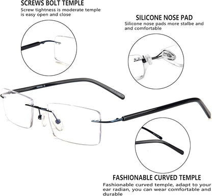 FONHCOO Blue Light Blocking Glasses Anti Blue Ray Unisex Lightweight Rimless Frameless Rectangle Computer Gaming Glasses