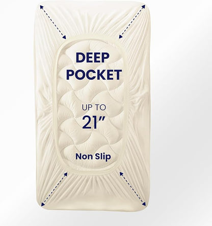 SLEEP ZONE Cooling Twin Mattress Topper for Single Bed, Premium Zoned Cool Mattress Pad Cover, Padded Mattress Protector Breathable Washable, Deep Pocket 8-21" (Beige, Twin)
