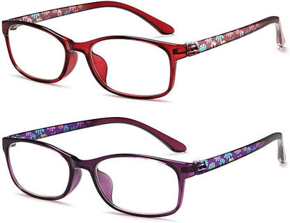 EYEURL Ladies Blue Light Blocking Reading Glasses - 2 Pack Computer Readers for Womens +2.25 Blue Ray Eyeglasses and Hard Case