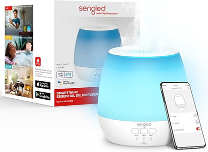 Sengled Smart WiFi Essential Oil Diffuser, 150ml Ultrasonic Aromatherapy Diffuser with Alexa & Google Home App & Voice Control, Night Lights Auto Off & Timer Function, LED Colors Humidifier for Home
