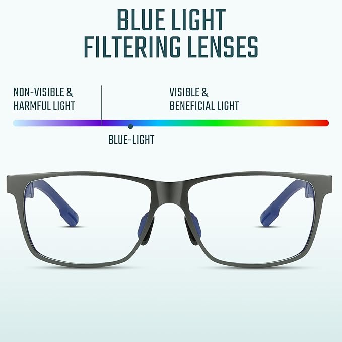 Carbon Blue Light Blocking Glasses Men for Computer, Gaming, Metal Frame Green Light Protection Night Driving Glasses for Man