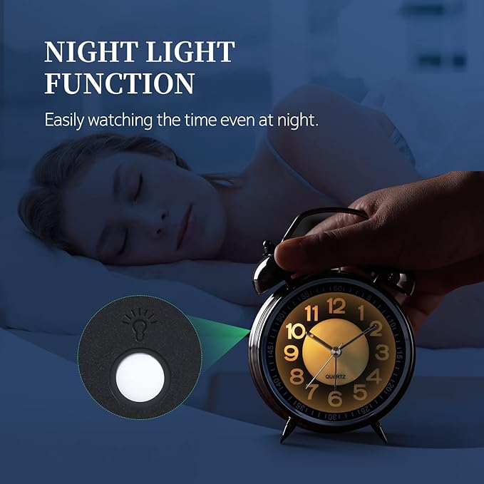 Super Loud Alarm Clock For heavy sleepers,4 inches Twin Bell Alarm Clock with Backlight,Battery Operated,Silent Non Ticking,For Kids,Adults,Bedrooms,Retro decor Desk Analog Clocks. (Copper Red)