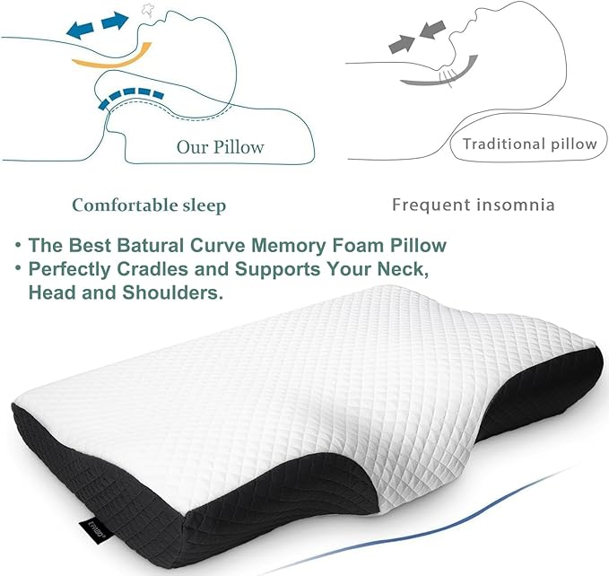 Contour Memory Foam Pillow Orthopedic Sleeping Pillows, Ergonomic Cervical Pillow for Neck Pain - for Side, Back and Stomach Sleepers, Free Pillowcase Included (Firm & Near King)