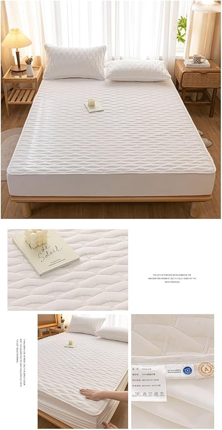 RUZGAR Fitted Mattress Pad Bedding Quilted Mattress Protector Breathable 10"" Deep Pocket Bed Matress Cover for Small Double Queen Super King Size Bed(White,120x200cm+48x74cm x2)