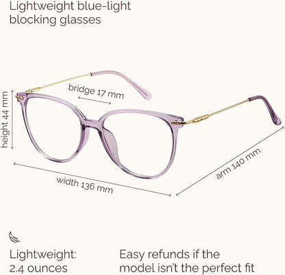 Gaoye Blue Light Blocking Glasses - Trending Round TR90 Frames, Metal Arms, UV400 Protection - Matching Soft Case