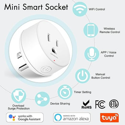 WiFi Smart Outlet Plug with Remote,GreenCycle 3 Electric Smart Plug with Remote,Compatible with Alexa and Google Home via Tuya,15A/1500W，Remote Control from Anywhere,TUV FCC List(2.4G)