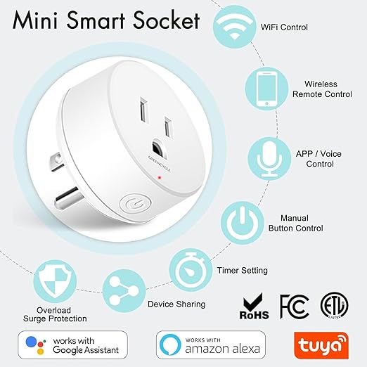 WiFi Smart Outlet Plug with Remote,GreenCycle 2 Electric Smart Plug with Remote,Compatible with Alexa and Google Home via Tuya,15A/1500W，Remote Control from Anywhere,TUV FCC List(2.4G)