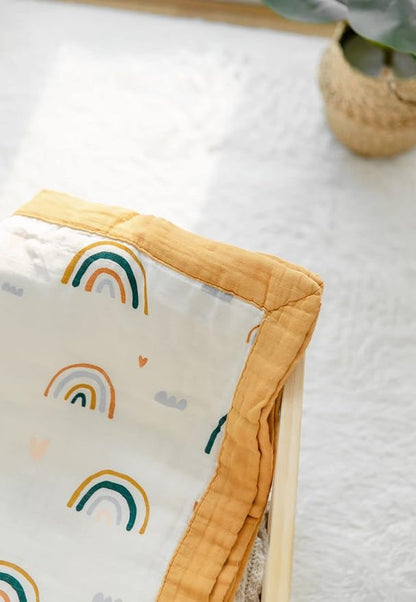 Rainbow Muslin Quilt Baby Blanket - Silky Soft and Breathable Summer Blanket for Toddler - Oversized 47" x 47" - 2 Layers Muslin Swaddle Blankets for Baby Boy and Girl (B Rainbow)