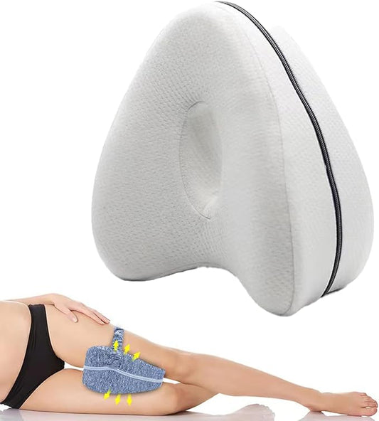 Hip Alignment Pillow for Side Sleepers – Memory Foam Knee Pillow for Sciatica & Hip Pain Relief, Smooth Spine Leg Support Cushion for Pregnancy, Seniors, and Recovery (White)